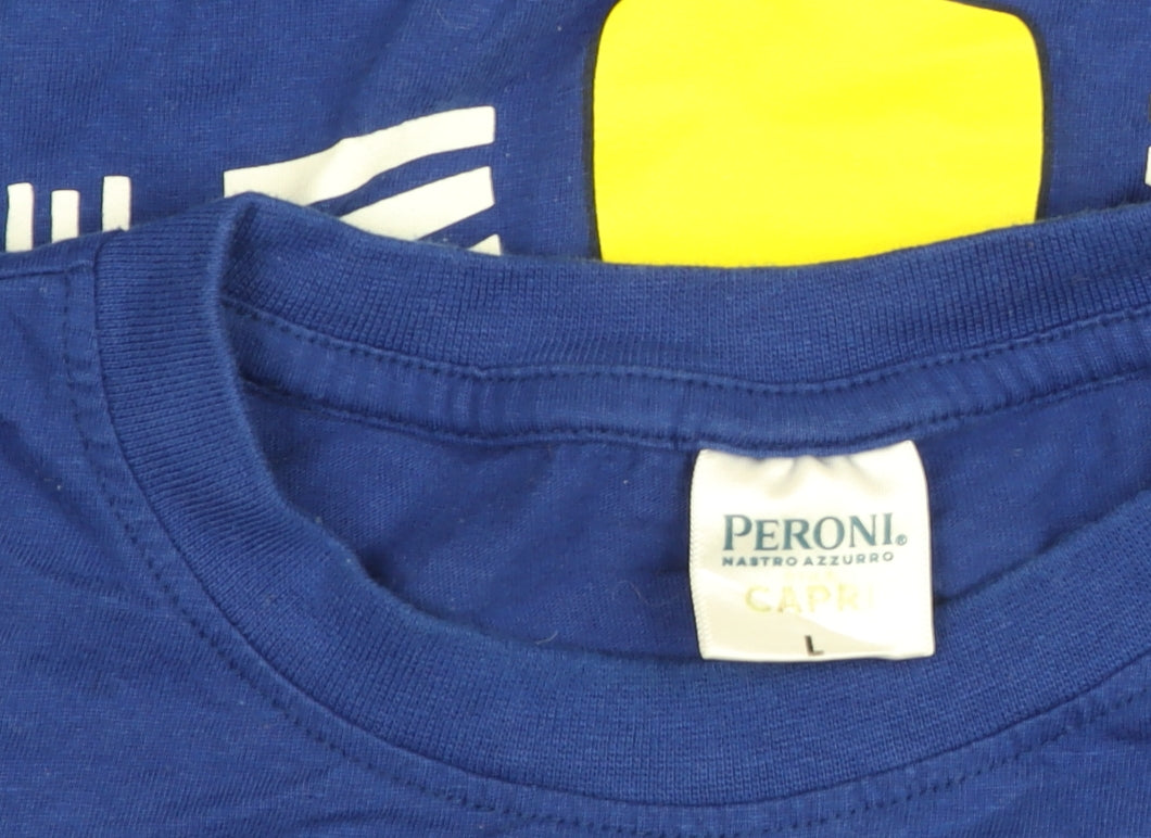 Unisex Adults UK Size L Peroni Blue Basic T-Shirt