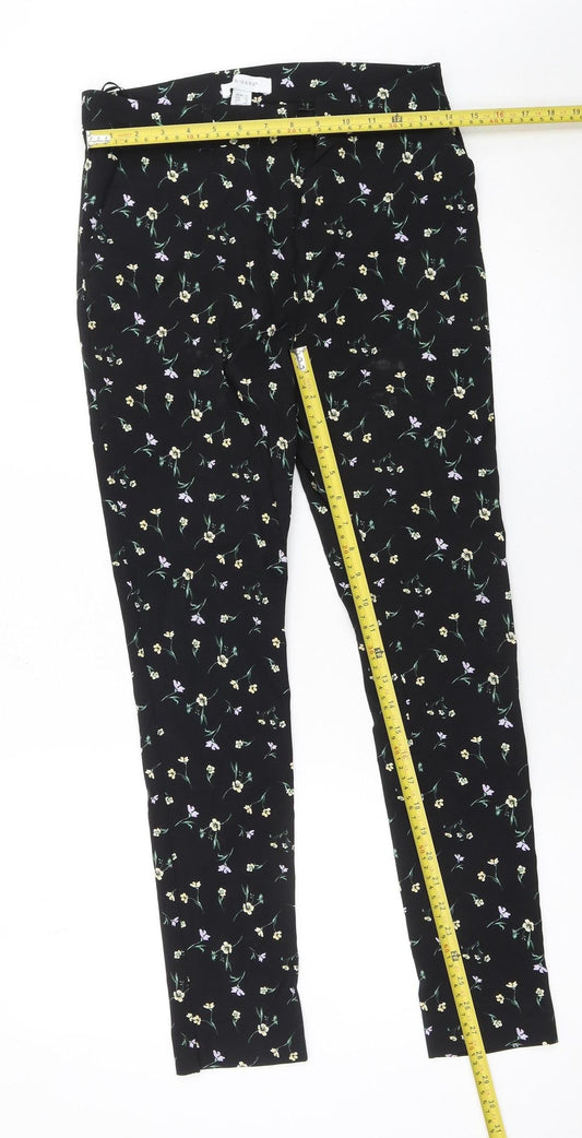 Primark Womens Black Floral Slim Fit Stretch Trousers Size 12