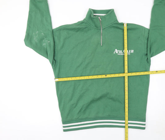 Primark Men's Green 1/4 Zip Athletic Club Graphic Sweatshirt Medium