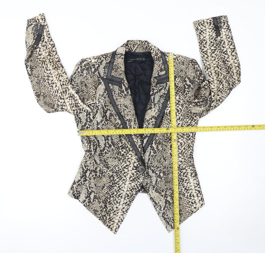 Zara Woman Beige Snake Print Blazer Jacket Small Single-Breasted