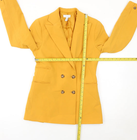 Topshop Women Yellow Double-Breasted Blazer Jacket UK 4 Slim Fit