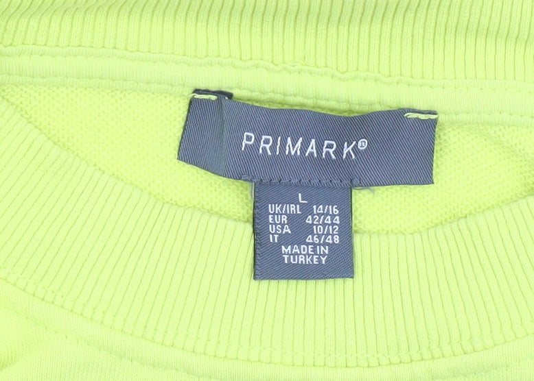 Primark Women Yellow Crew Neck Pullover Sweatshirt L Relaxed Fit