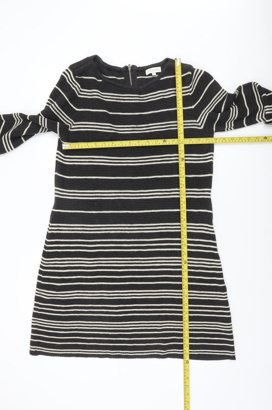Monsoon Women Black Stripe Knit Shift Dress M 3/4 Sleeve