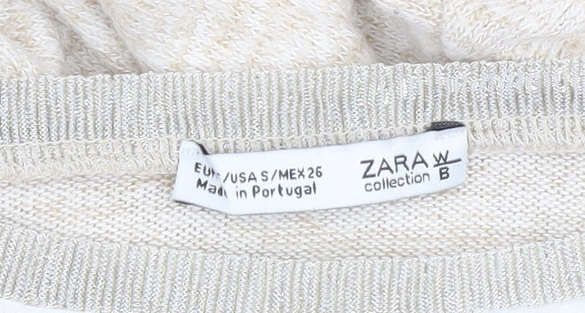 Womens UK Size S Zara Beige Jersey T-Shirt