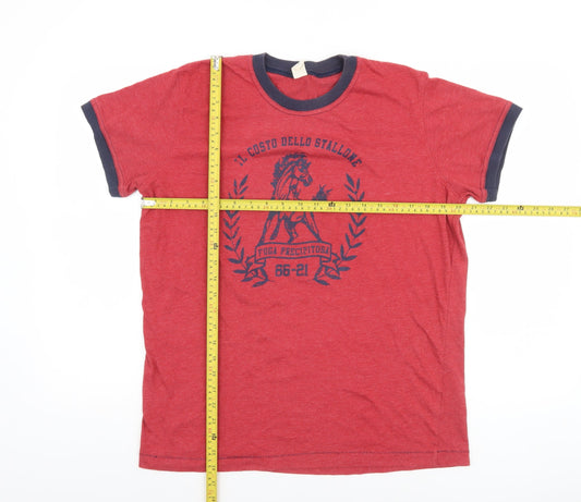 Vintage Mens Red Graphic Horse Crest T-Shirt Size L