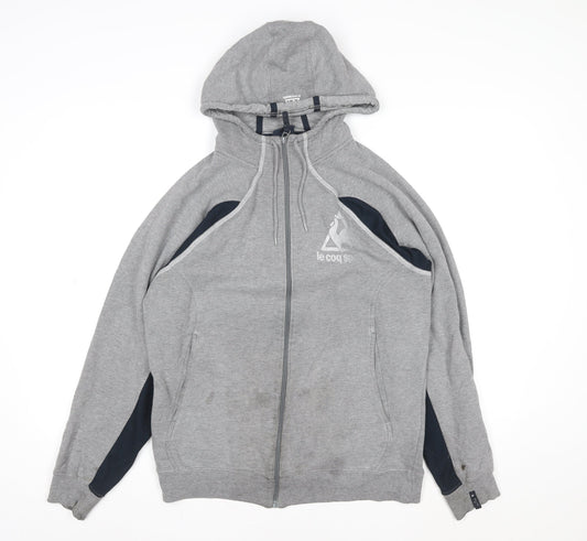 Additional front view of Le Coq Sportif Men's Grey Full Zip Hooded Jacket, size M