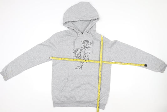 Boohoo Women Grey Size 6 Pullover Hoodie with Floral Print