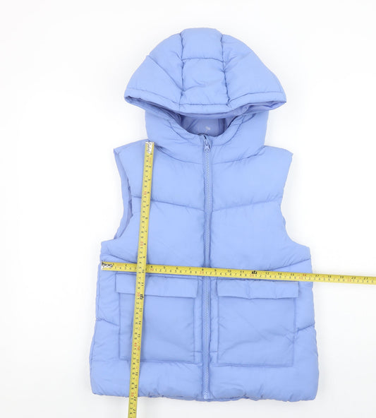 Primark Girls Blue Hooded Puffer Gilet 11-12 Years Winter Waistcoat