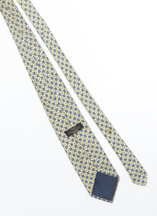 Marks and Spencer Men’s Beige Blue Geometric 100% Silk Tie