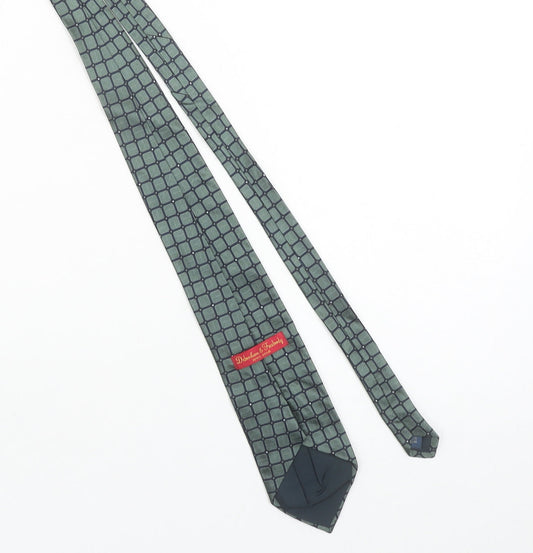 Debenham & Freebody Men's Green Geometric 100% Silk Pointed Tie