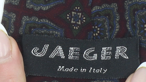 Mens Jaeger Red Geometric 100% Silk Slim Tie