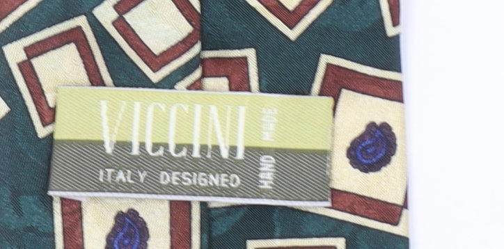 Viccini Men Green Geometric Paisley Handmade Silk Tie