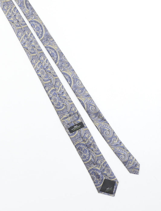 Moss London Men's Blue Paisley 100% Silk Slim Tie