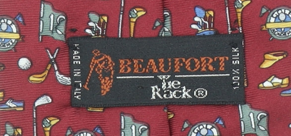 Beaufort by The Rack Men's Red Golf Print Silk Tie Made in Italy