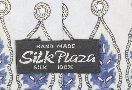 Silk Plaza Men's Blue Floral Handmade 100% Silk Tie