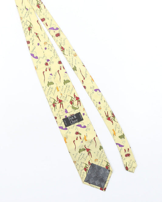 Fox & Chave Men's Yellow Novelty Printed 100% Silk Handmade Tie