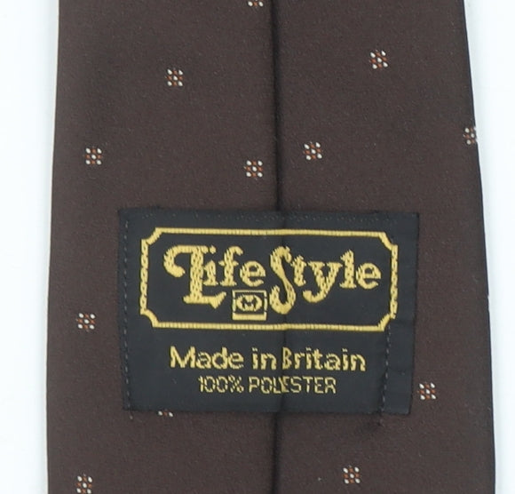 Life Style Men’s Brown Polka Dot Pointed Tie Made in Britain 100% Polyester
