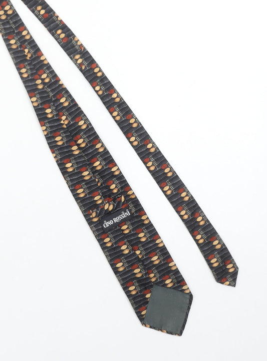 Gino Rossini Men's Black Geometric Silk Designer Tie One Size