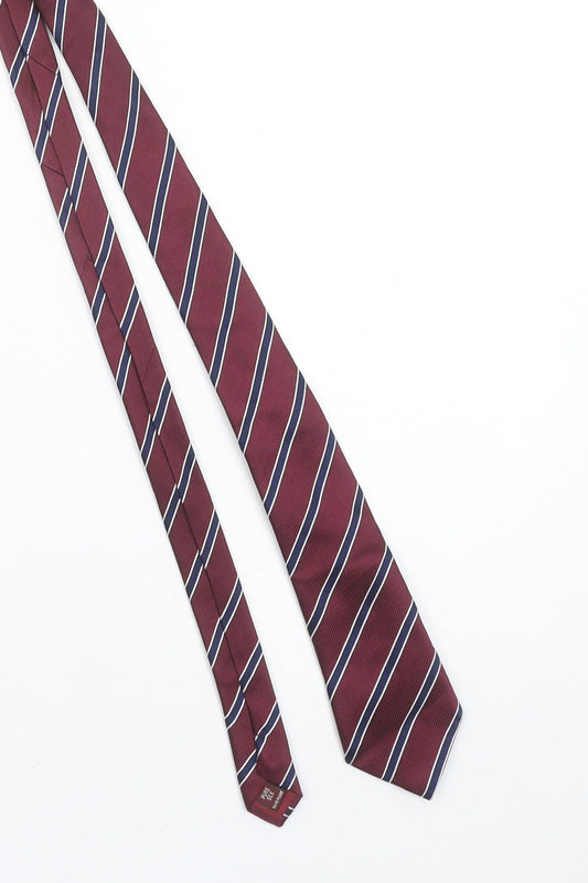 T.M.Lewin Men's Red Striped Handmade Pure Silk Slim Tie