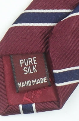T.M.Lewin Men's Red Striped Handmade Pure Silk Slim Tie