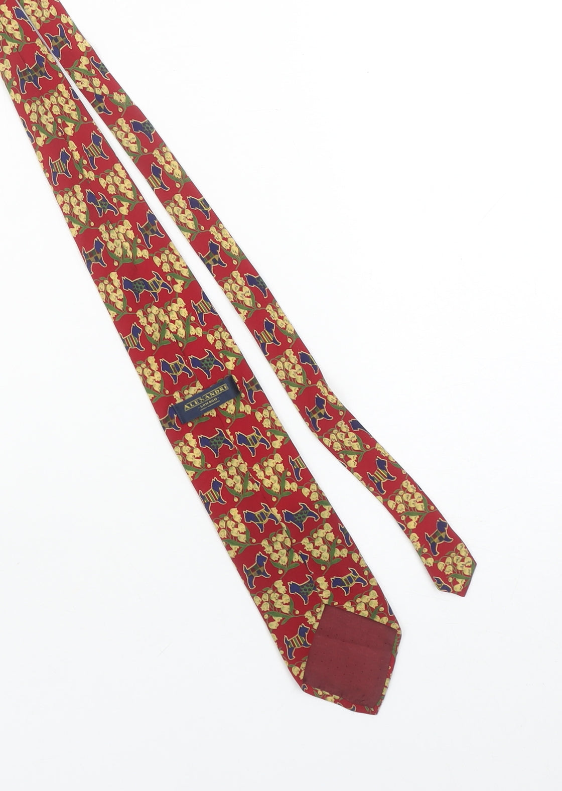 Alexandre London Men's Red Dog Print 100% Silk Tie