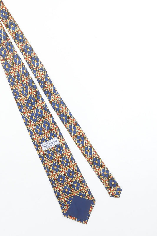 Silk Thredz London Men's Blue Geometric 100% Silk Hand Sewn Tie