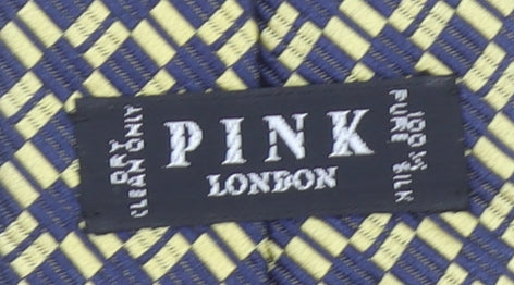 Pink London Men's Blue and Gold Geometric Silk Slim Tie 176cm