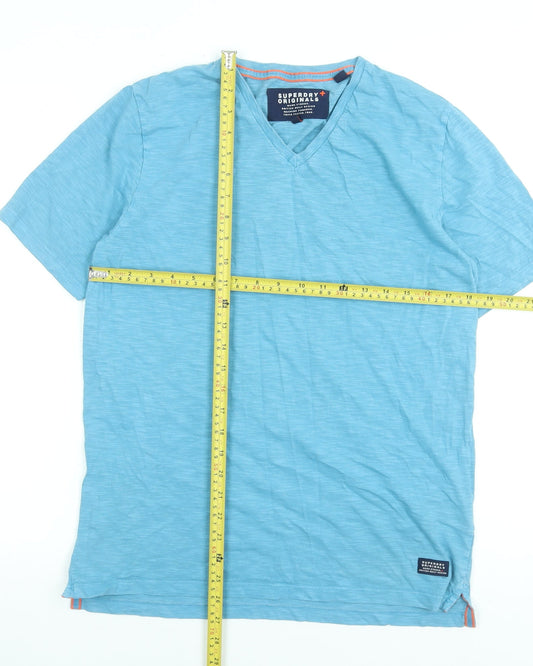 Superdry Men's Blue V-Neck Cotton T-Shirt Size L