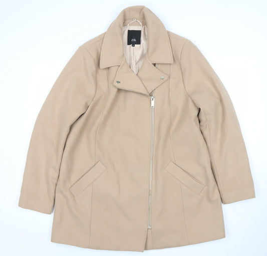 Womens UK Size 16 River Island Beige Biker Coat