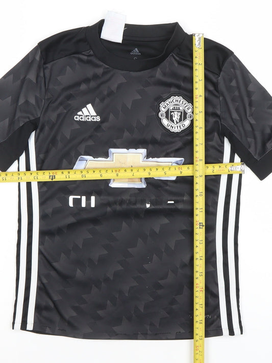 Adidas Boys Black Manchester United Football Jersey T-Shirt 9-10 Years
