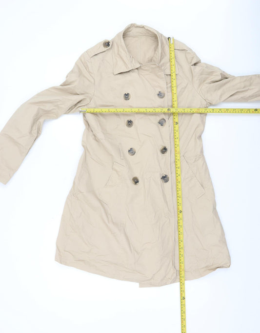 Avon Women's Beige Cotton Trench Coat Size 12 Classic Button Up