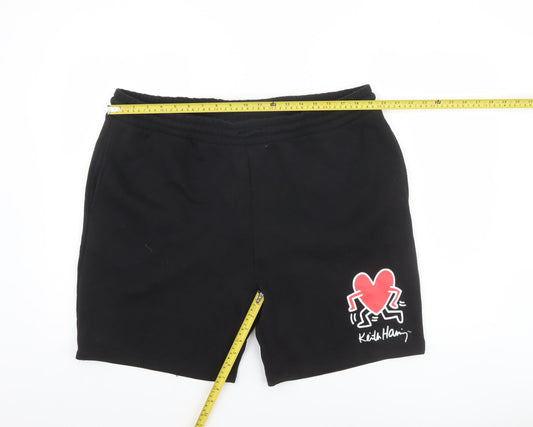 Keith Haring Men’s Black 2XL Sweat Shorts Elastic Waist Art Print