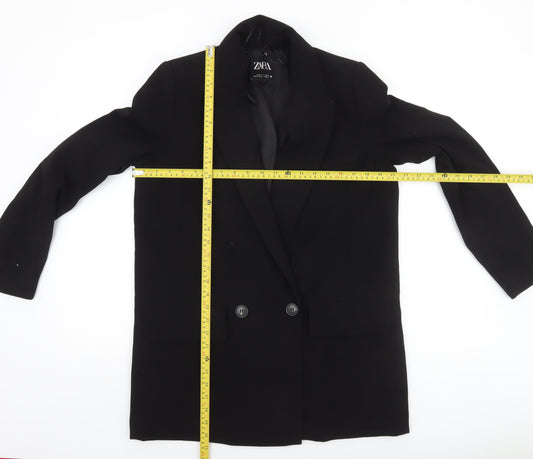 Zara Women’s Black Double-Breasted Blazer Jacket Size M Tailored