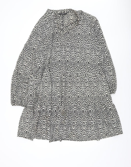 Additional front view of Dunnes Women’s Black Animal Print A-Line Long Sleeve Dress, size XL