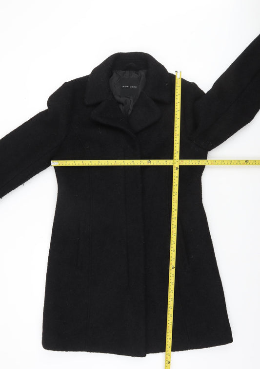 New Look Women's Black Wool Blend Mid-Length Overcoat Size 12