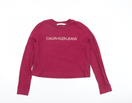 Womens UK Size M Calvin Klein Jeans Red Cropped T-Shirt