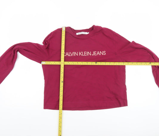 Womens UK Size M Calvin Klein Jeans Red Cropped T-Shirt