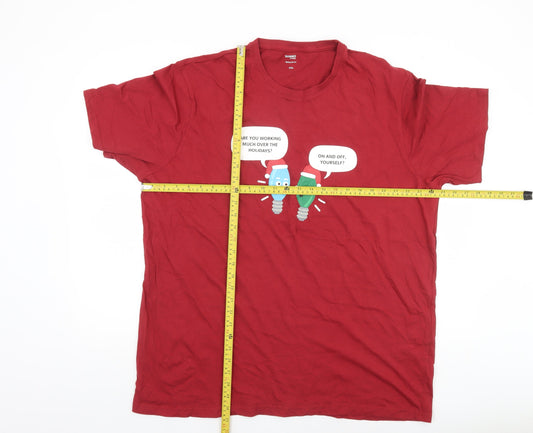 Dunnes Stores Men's Red Funny Christmas Regular Fit T-Shirt 3XL