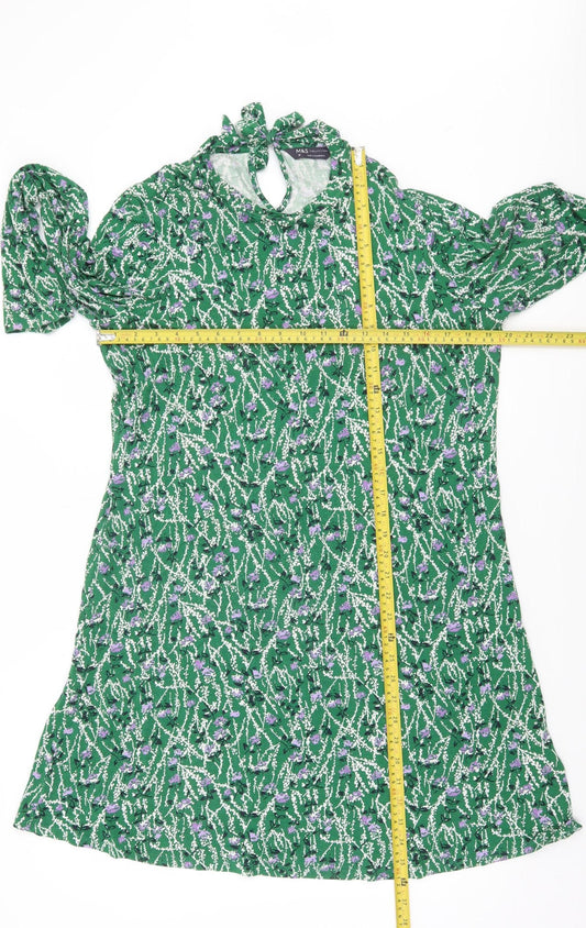 Marks and Spencer Women Green Floral Knee Length Shift Dress Size 16