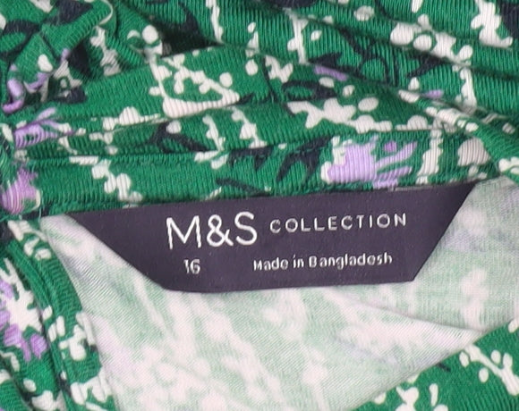 Marks and Spencer Women Green Floral Knee Length Shift Dress Size 16