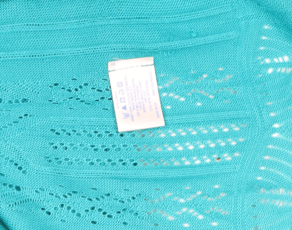 Oasis Women Blue Knit Fit & Flare Flutter Sleeve Dress L