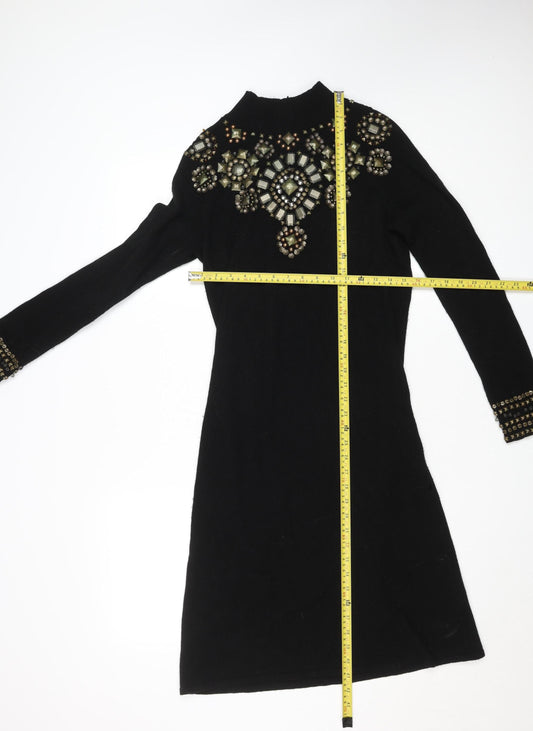 Marks and Spencer Women Black Wool Cashmere Bodycon Dress Size 12