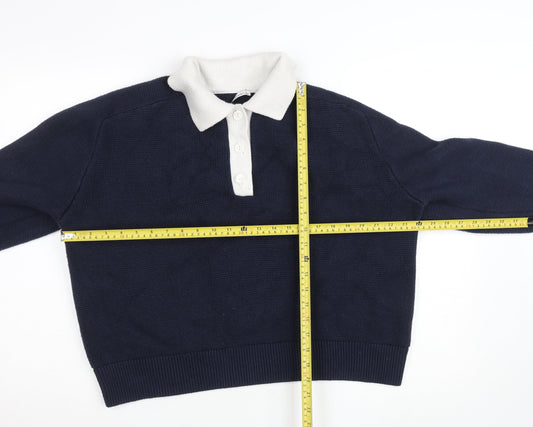 Abercrombie & Fitch Men's Blue Collared Henley Jumper Size L