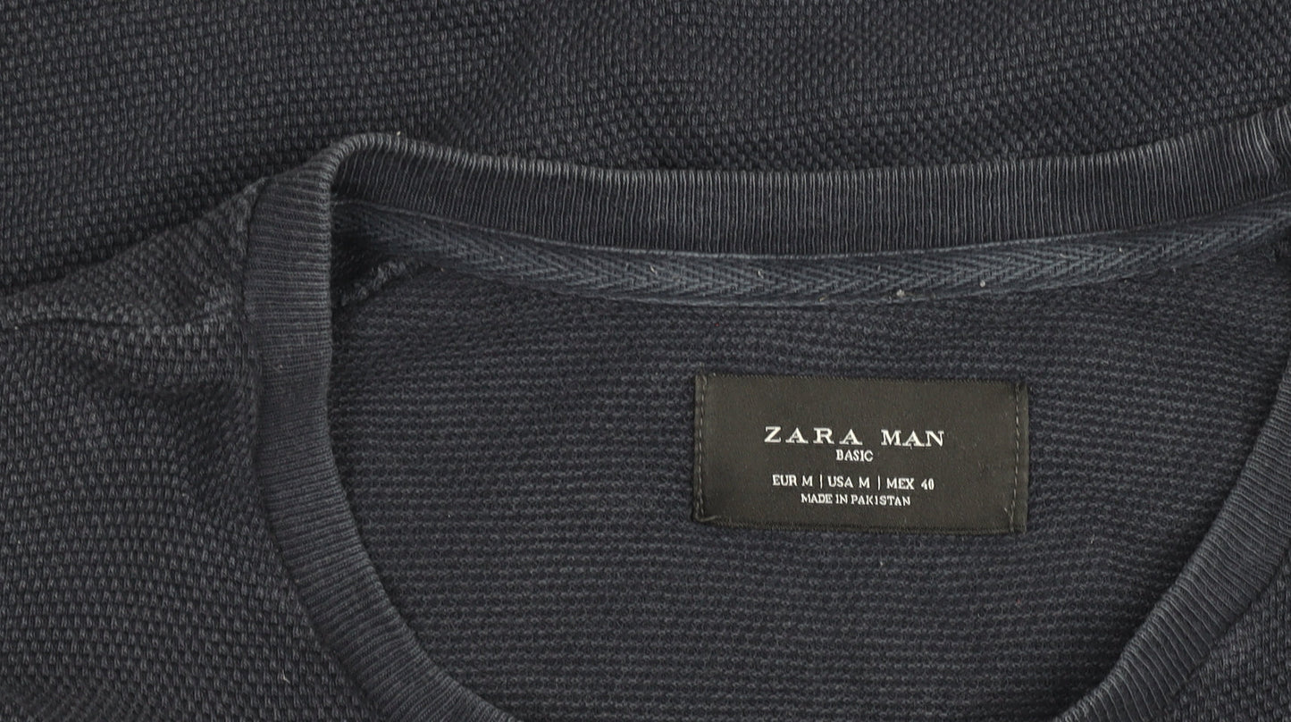 Zara Man Men's Blue Cotton Knit Pullover Crew Sweatshirt Size M