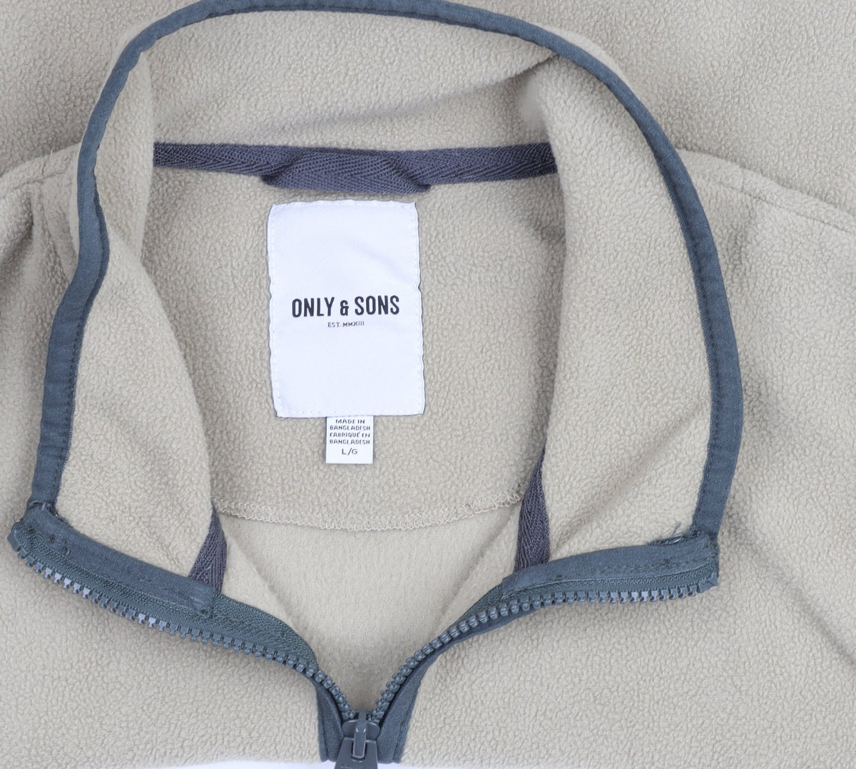 Additional view of Only & Sons Men's Beige Fleece Full Zip Jacket, size L, Regular Fit