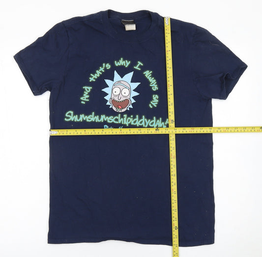 Rick and Morty Men's Blue Cotton Graphic T-Shirt Size M
