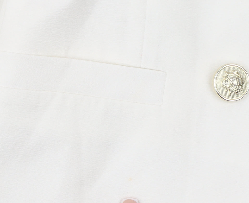 New Look Women White Size 6 Double-Breasted Blazer Jacket