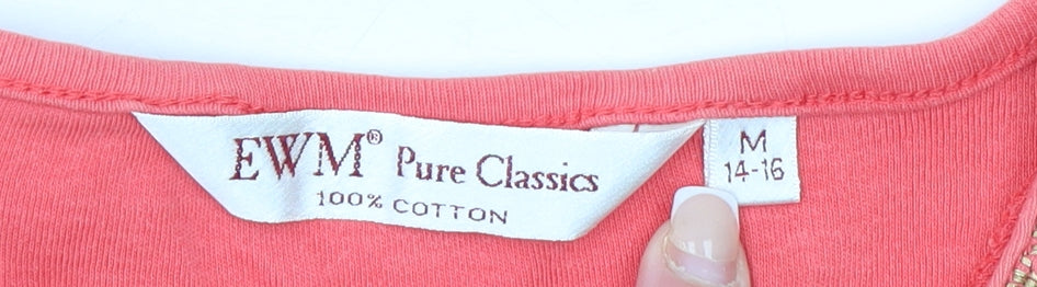 EWM Women Pink Embroidered Floral Cotton T-Shirt Size 14-16