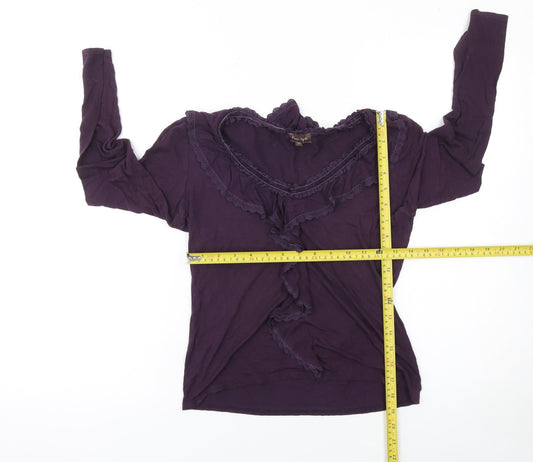 Phase Eight Women's Purple Ruffle Long Sleeve Jersey Blouse Size 10