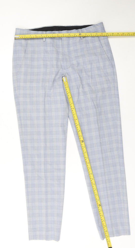 Spin Men's Grey Check Slim Fit Chino Trousers Size 38S